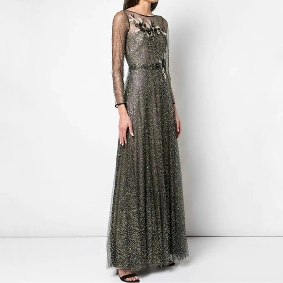 Marchesa Notte 6 Long Sleeve
Glitter Tulle Evening Gown Gold Black - Picture 2 of 9